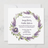 Paarse lila's en pioenen met groene krans | kaart (Voorkant)
