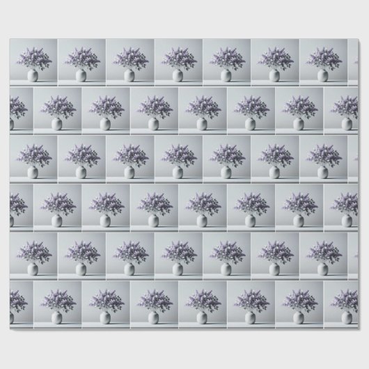 Paarse lila's en zilveren bladeren boeket cadeaupapier (Vlak)