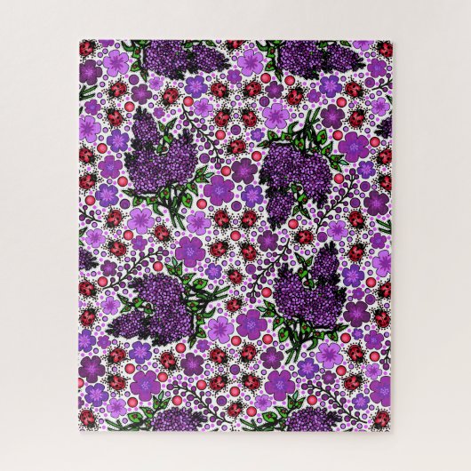 Paarse lila's, lieveheersbeestjes NH staat symbole Legpuzzel (Verticaal)