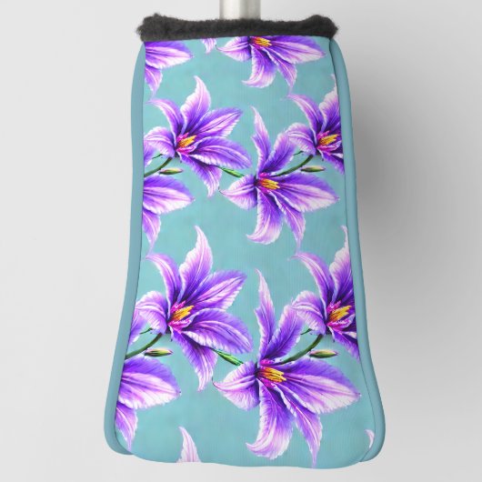 Paarse Lilly van het vallei Patroon Golfheadcover (Draai 90)