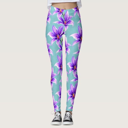 Paarse Lilly van het vallei Patroon Leggings (Voorkant)