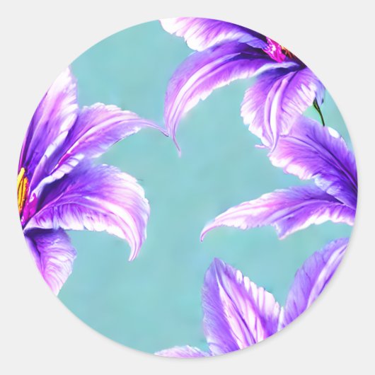 Paarse Lilly van het vallei Patroon Ronde Sticker (Voorkant)