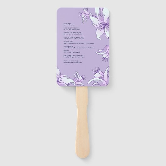 Paarse Lily Flower Floral Spring Wedding Programme Handwaaier (Achterkant)