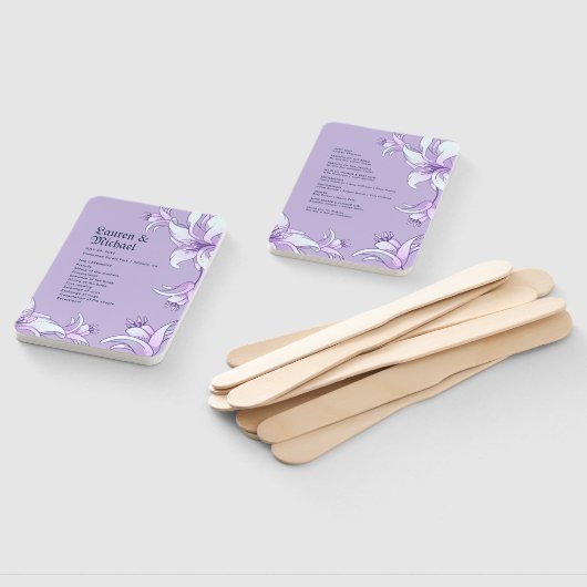 Paarse Lily Flower Floral Spring Wedding Programme Handwaaier (Niet-gemonteerd)
