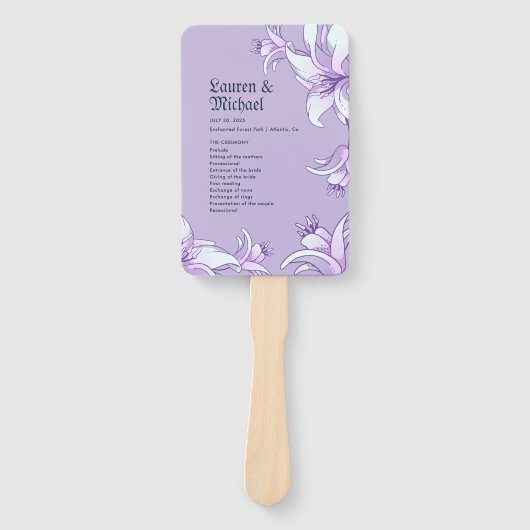 Paarse Lily Flower Floral Spring Wedding Programme Handwaaier (Voorkant)