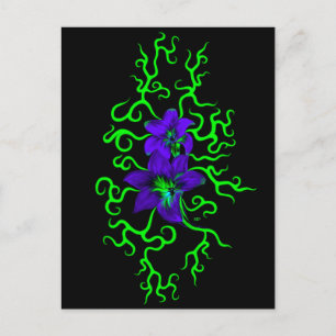 Paarse Lily Flower op zwart Briefkaart