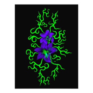 Paarse Lily Flower op zwart Foto Afdruk