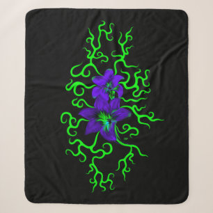 Paarse Lily Flower op zwart Sherpa Deken