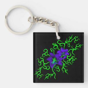Paarse Lily Flower op zwart Sleutelhanger