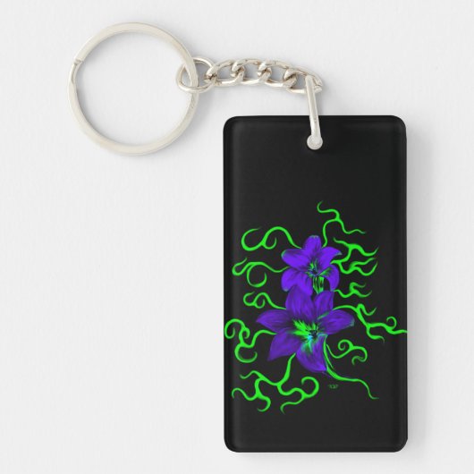 Paarse Lily Flower Sleutelhanger (Voorkant)