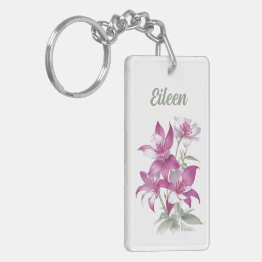 Paarse Lily Flowers gepersonaliseerd Sleutelhanger (Voorkant Links)