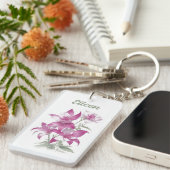Paarse Lily Flowers gepersonaliseerd Sleutelhanger (Voorkant Rechts)