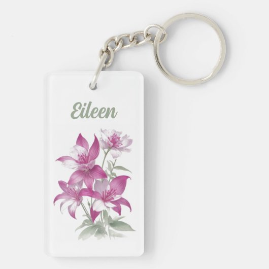 Paarse Lily Flowers gepersonaliseerd Sleutelhanger (achterkant)