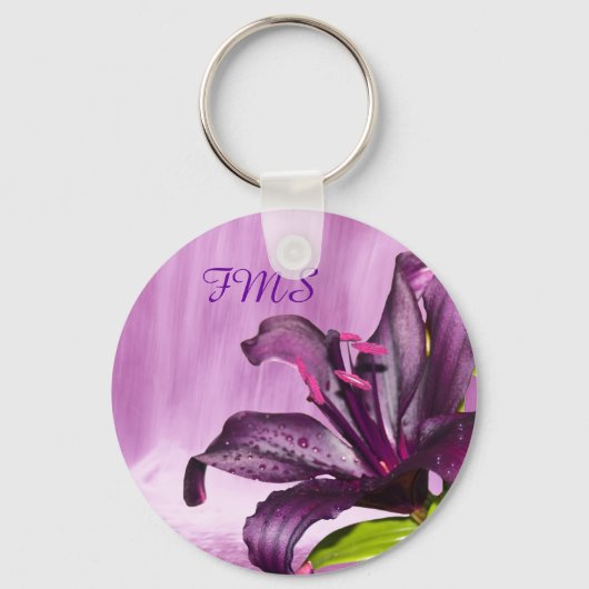 Paarse Lily met Waterfall Sleutelhanger (Voorkant)
