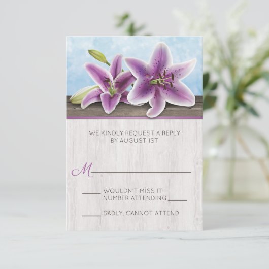  Paarse Lily RSVP-kaarten RSVP Kaartje (Staand voorkant)