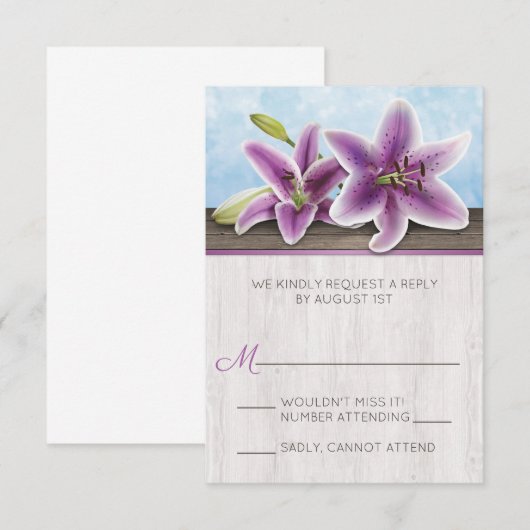  Paarse Lily RSVP-kaarten RSVP Kaartje (Voorkant / Achterkant)