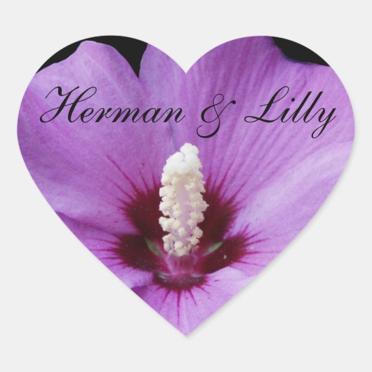 Paarse Lily Up Close Personalized Wedding Hart Sticker (Voorkant)