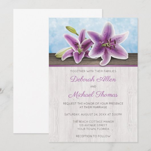 Paarse Lily Wedding-uitnodigingen Kaart (Voorkant / Achterkant)