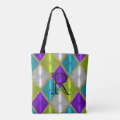 Paarse Limoen Turquoise Gold Harlequin met monogra Tote Bag (Achterkant)