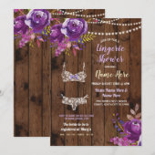 Paarse Lingerie Douche Bachelorette Hout Uitnodige Kaart (Voorkant / Achterkant)