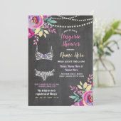 Paarse Lingerie Douche Bow Panties BH Uitnodigen Kaart (Staand voorkant)
