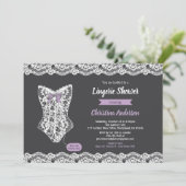 Paarse lingerie douche uitnodiging schoolbord kant (Staand voorkant)