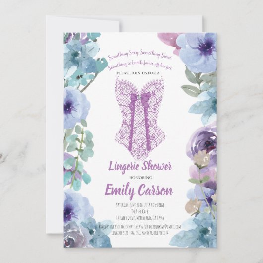 Paarse lingeriedouche. Elegant bruidsfeest Kaart (Voorkant)