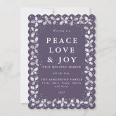 Paarse Linoleum Print Holly + Berries Rand Plat Feestdagenkaart (Voorkant)