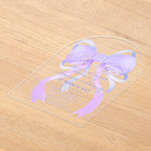 Paarse lint Baby shower boog Acryl Uitnodigingen (Laagn)