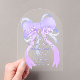Paarse lint Baby shower boog Acryl Uitnodigingen