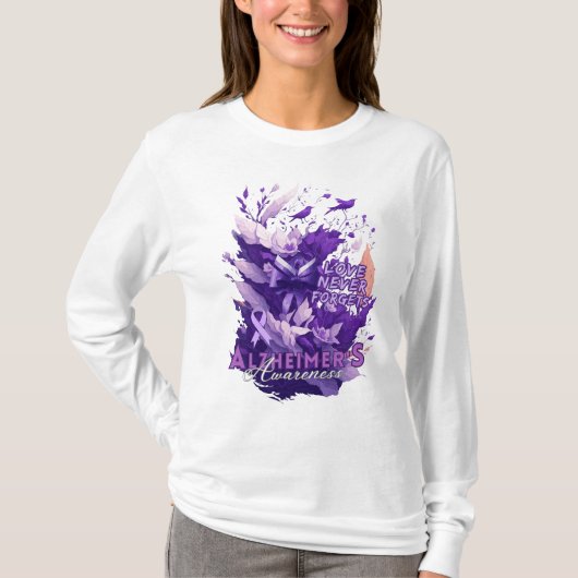 Paarse Lint Bloemen Splash-Alzheimer Bewustzijn T-shirt (Voorkant)