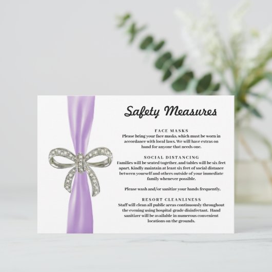 Paarse lint diamant boog veiligheidsmaatregelen informatiekaartje (Staand voorkant)