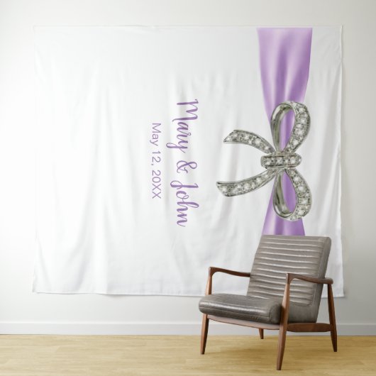 Paarse lint diamanten boog bruiloft achtergrond wandkleed (In Situ (horizontaal))