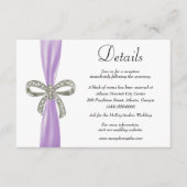 Paarse lint diamanten boog bruiloft details informatiekaartje (Voorkant)