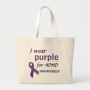 Paarse lint, draag, paars, voor ADHD, bewustzijn Grote Tote Bag