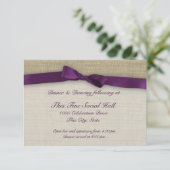 Paarse Lint en Burlap Receptie Kaart (Staand voorkant)