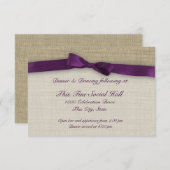 Paarse Lint en Burlap Receptie Kaart (Voorkant / Achterkant)