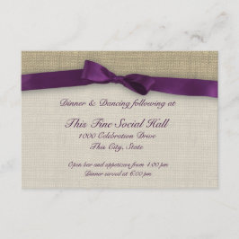 Paarse Lint en Burlap Receptie Kaart
