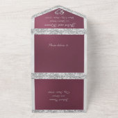 Paarse, lint- en glittergrens en -hart all in one uitnodiging (Buitenkant)