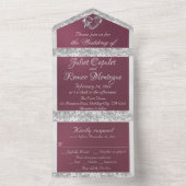 Paarse, lint- en glittergrens en -hart all in one uitnodiging (Binnen)