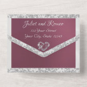 Paarse, lint- en glittergrens en -hart all in one uitnodiging (Achterkant)