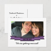 Paarse lint Foto Save the Date Briefkaart (Voorkant / Achterkant)
