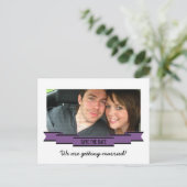 Paarse lint Foto Save the Date Briefkaart (Staand voorkant)