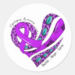 Paarse Lint Hart Epilepsie Bewustzijn Ronde Sticker