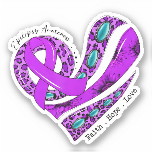 Paarse Lint Hart Epilepsie Bewustzijn Sticker (Voorkant)