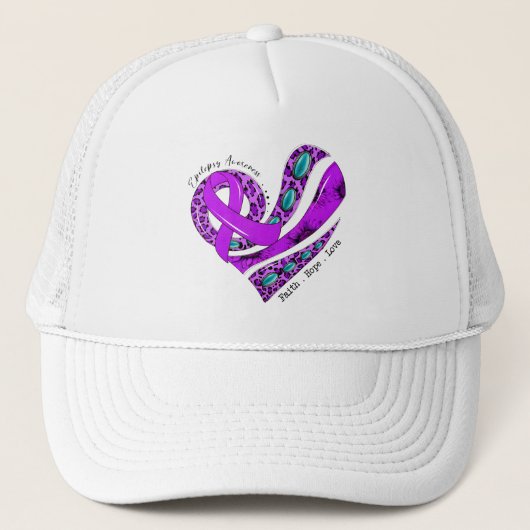 Paarse Lint Hart Epilepsie Steun Trucker Pet (Voorkant)