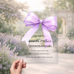 Paarse lint heldere Quinceanera Acryl Uitnodigingen