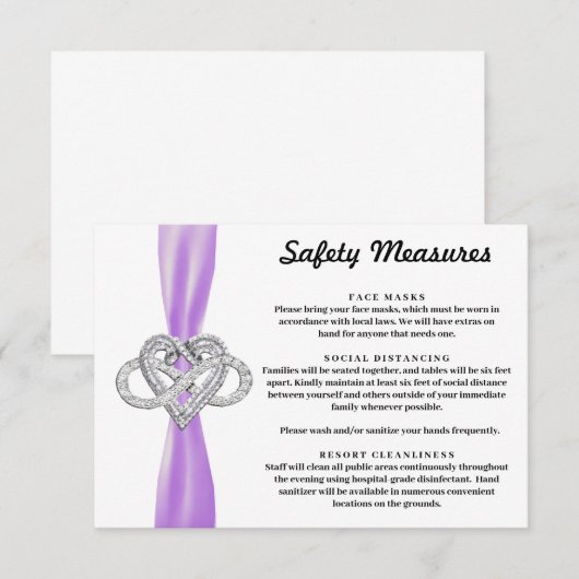 Paarse lint Infinity Heart Safety Measures Informatiekaartje (Voorkant / Achterkant)