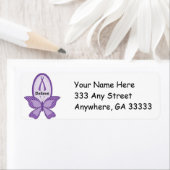 Paarse lint kankerbewustzijn retour adreslabel etiket (Insitu)