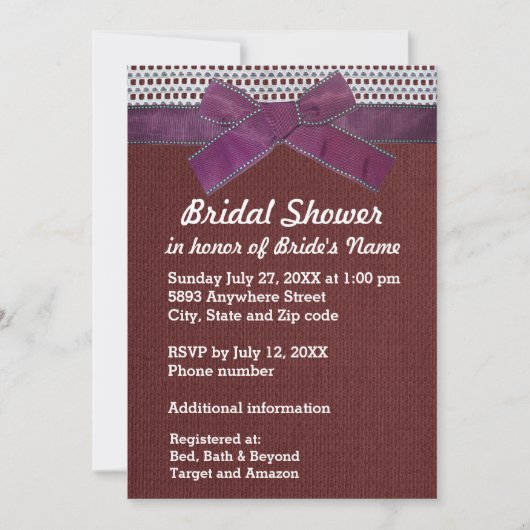 Paarse lint, kant, rood Vrijgezellenfeest Inv Kaart (Voorkant)